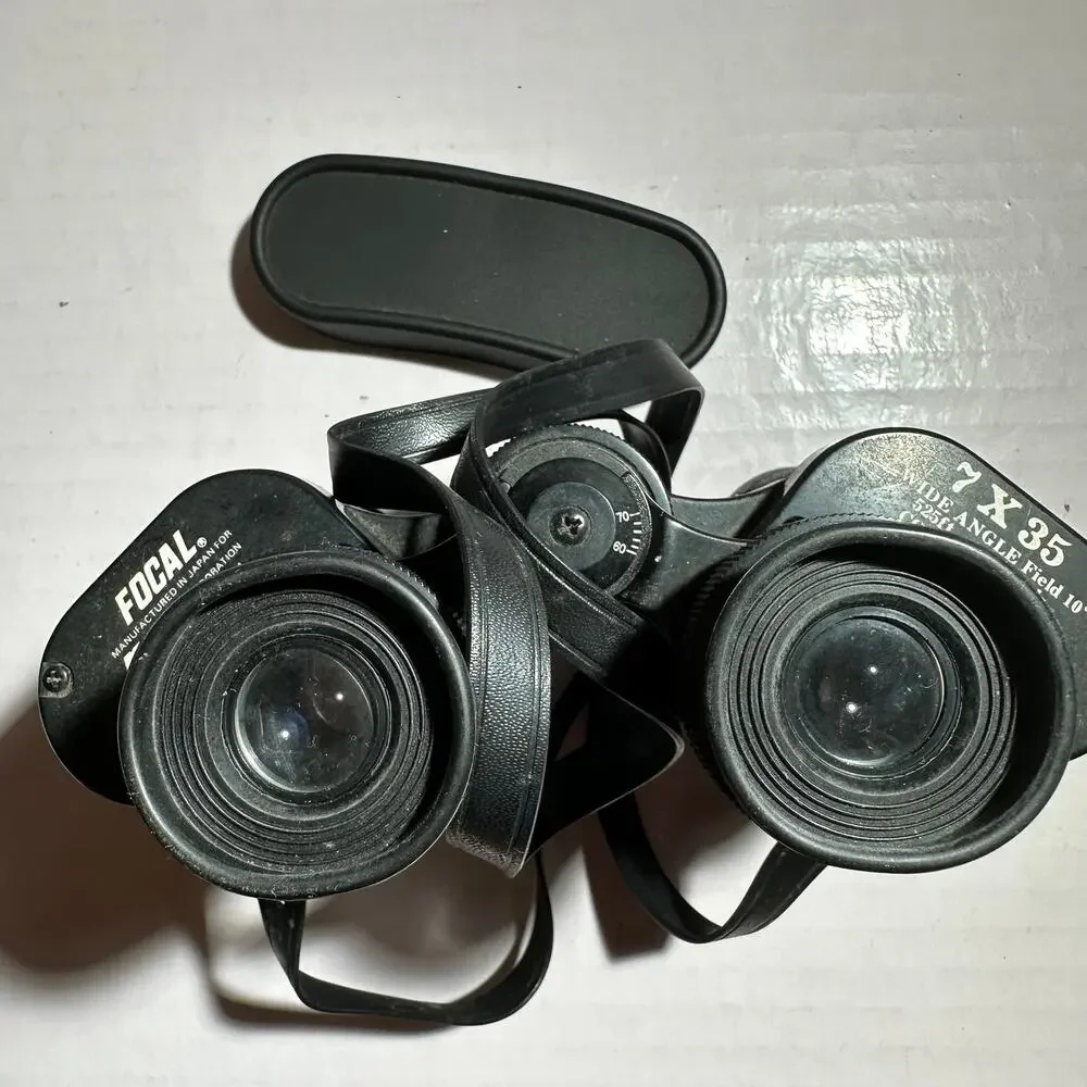 Focal 7x35 Binoculars Coated Optics 525' 1000Y Case Manual Lens Cloth Vintage
